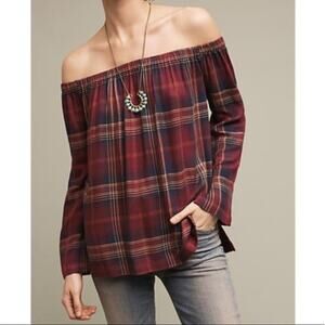 Anthropologie Cloth & Stone Homestead Plaid Off the Shoulder Blouse // S